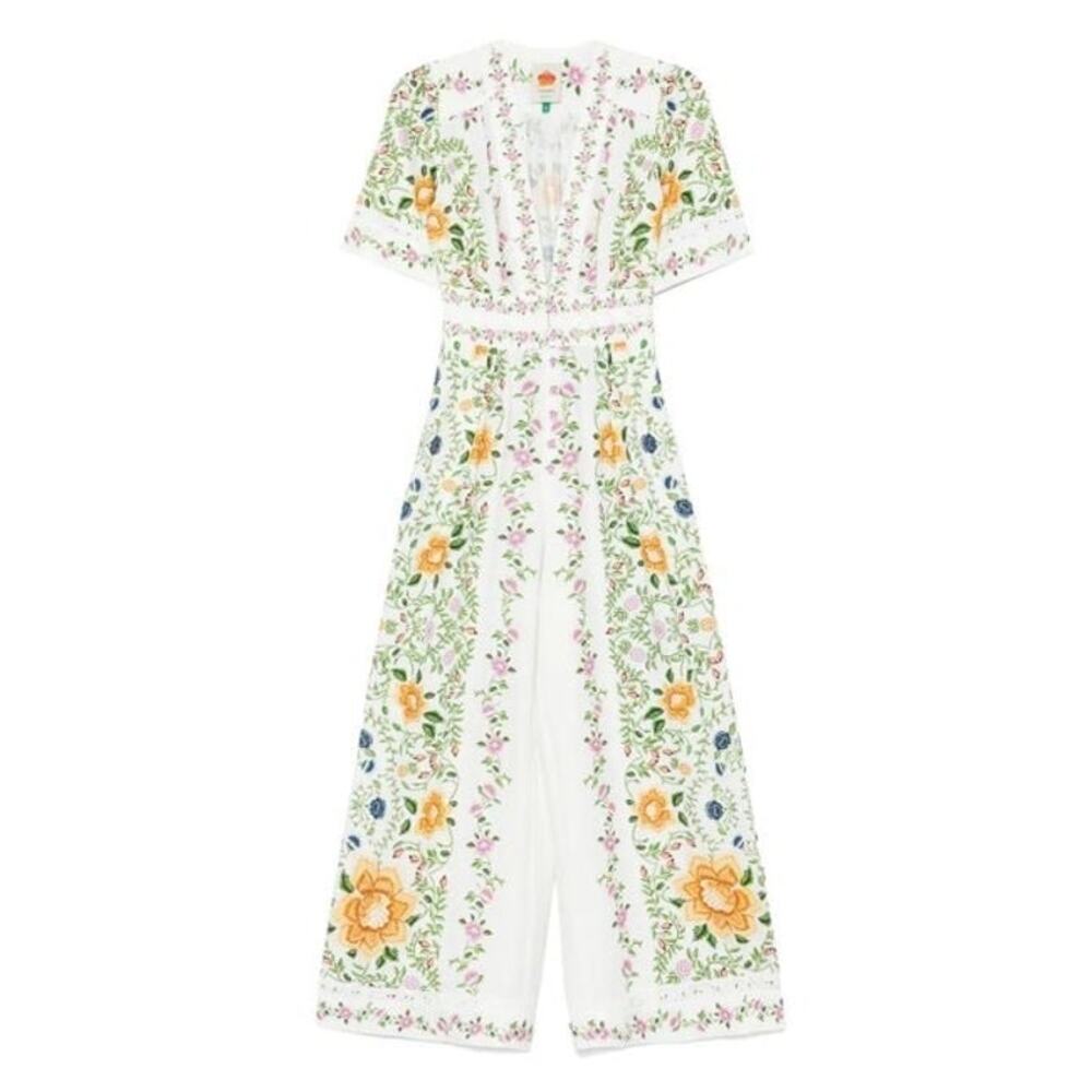 FARM Rio Folk Floral Linen Medium Wide-Leg Jumpsuit - Picture 6 of 16